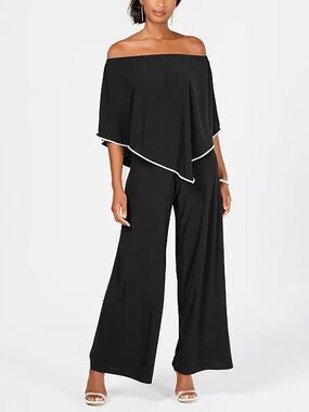 MSK Black Off-Shoulder Wide-Leg Jumpsuit with White Trim